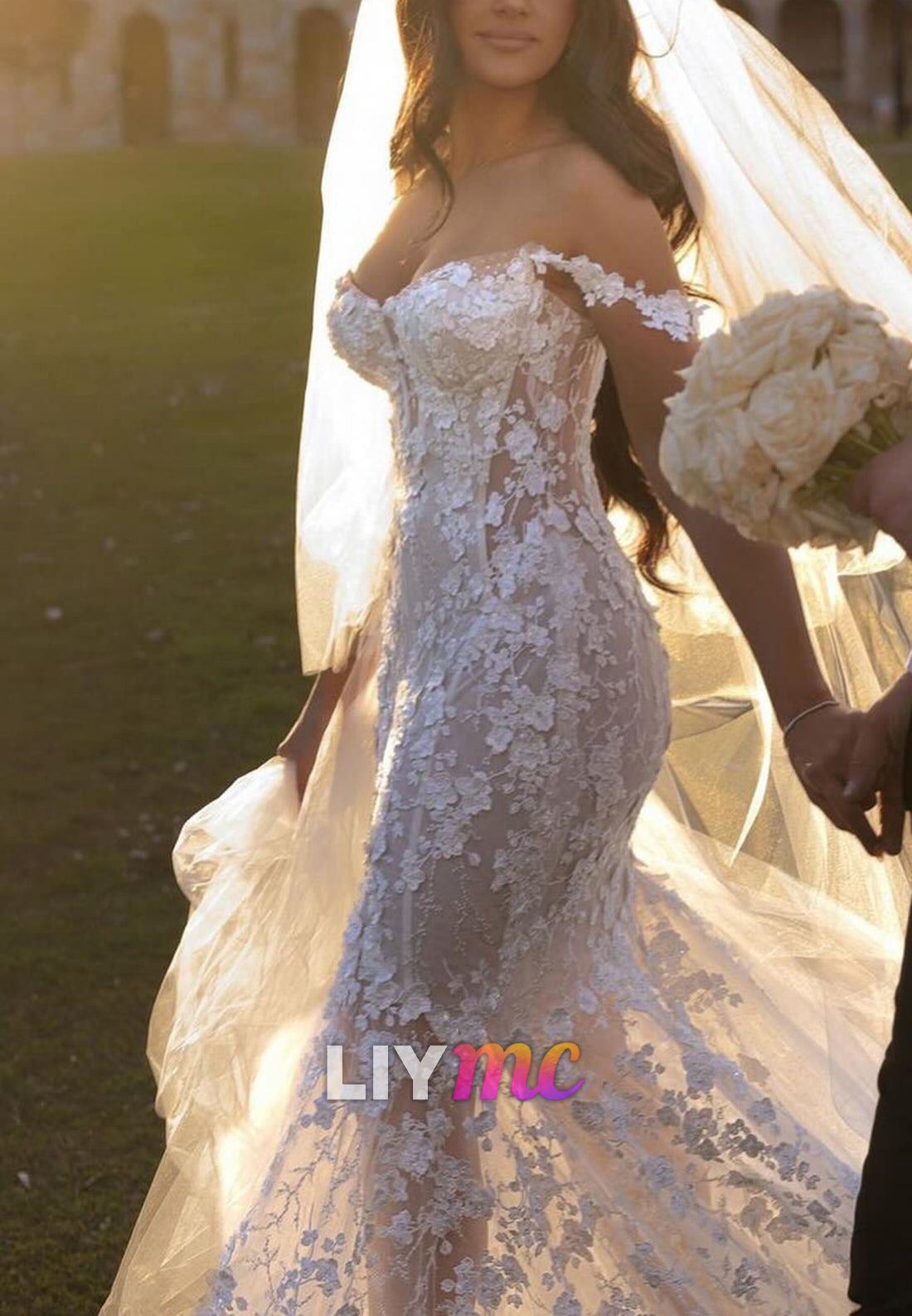 Sweetheart Sleeveless Floral Appliques Mermaid Summer Wedding Dress