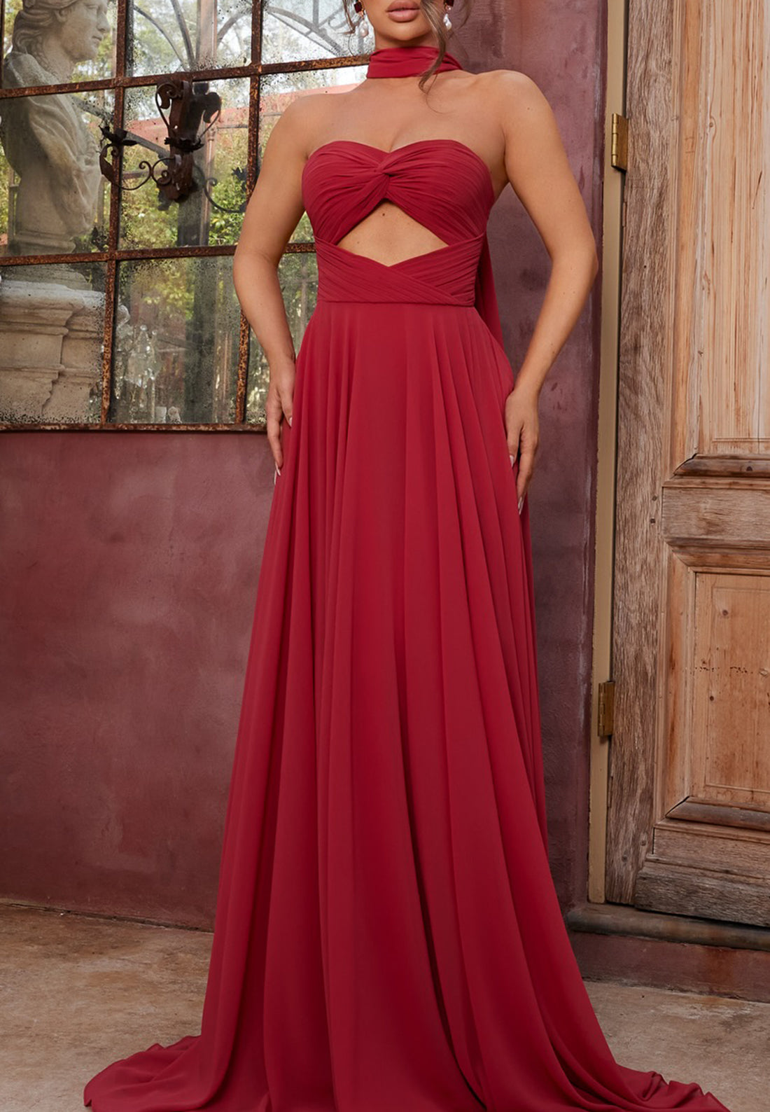 Sweetheart Sleeveless Illusion Formal Dress Pleated A-Line Evening Dress