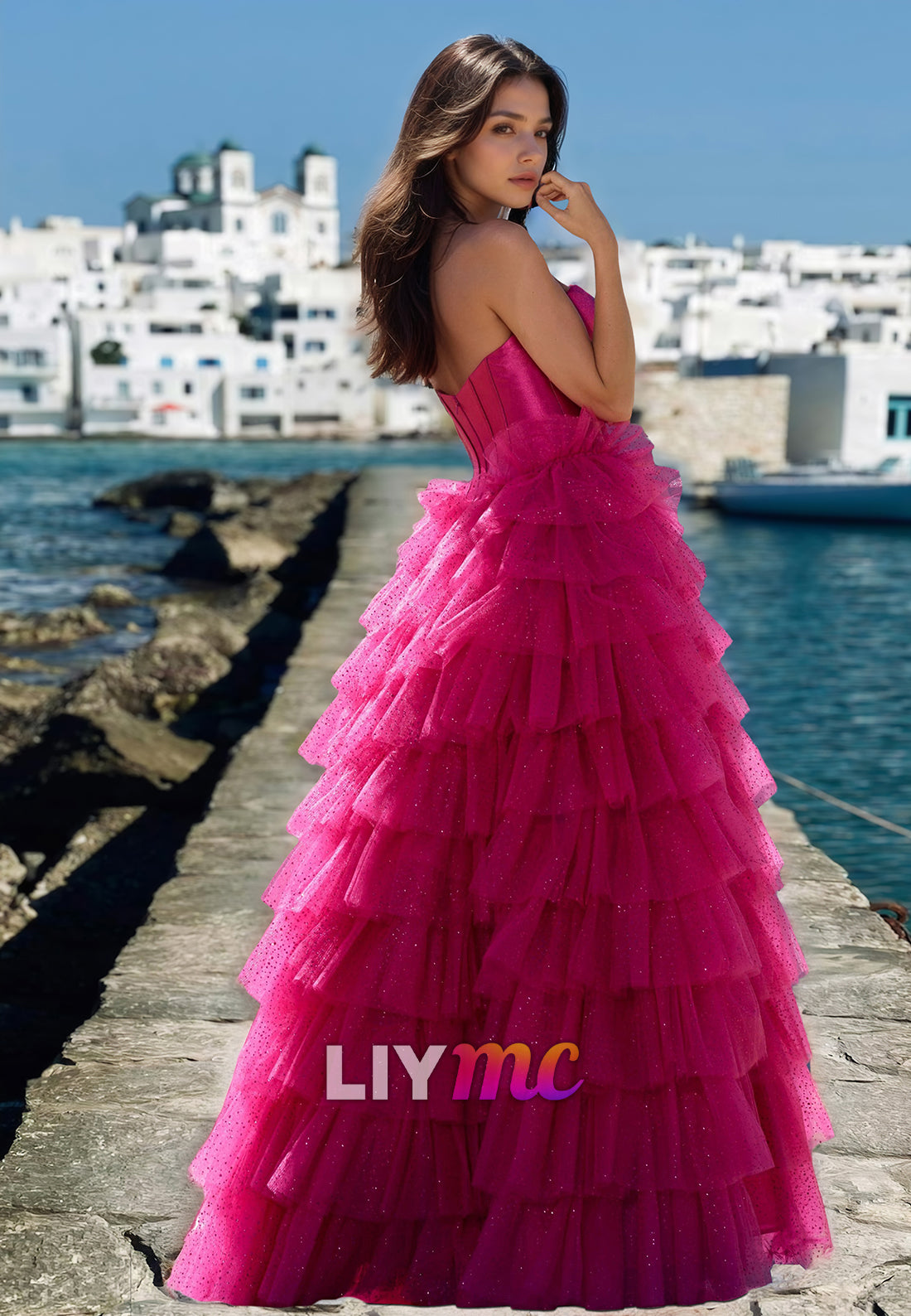 Sweetheart Sleeveless Illusion Tiered Tulle Ball Gown A-Line Prom Dress