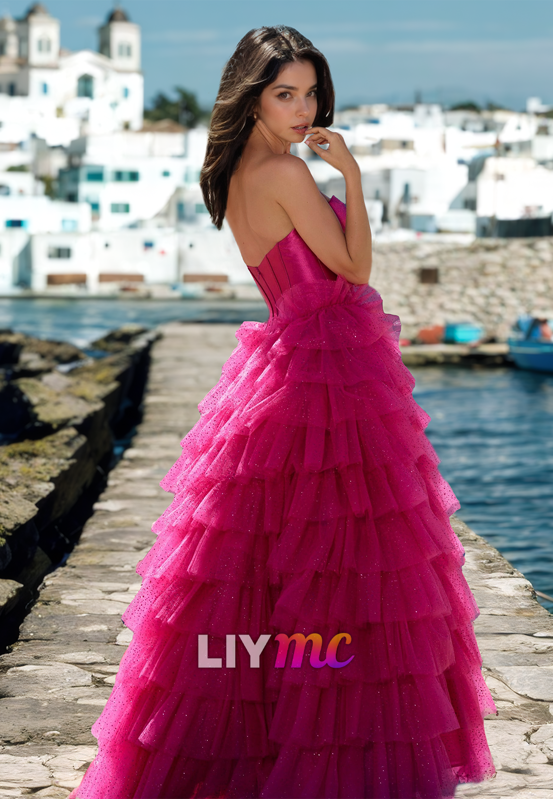 Sweetheart Sleeveless Illusion Tiered Tulle Ball Gown A-Line Prom Dress