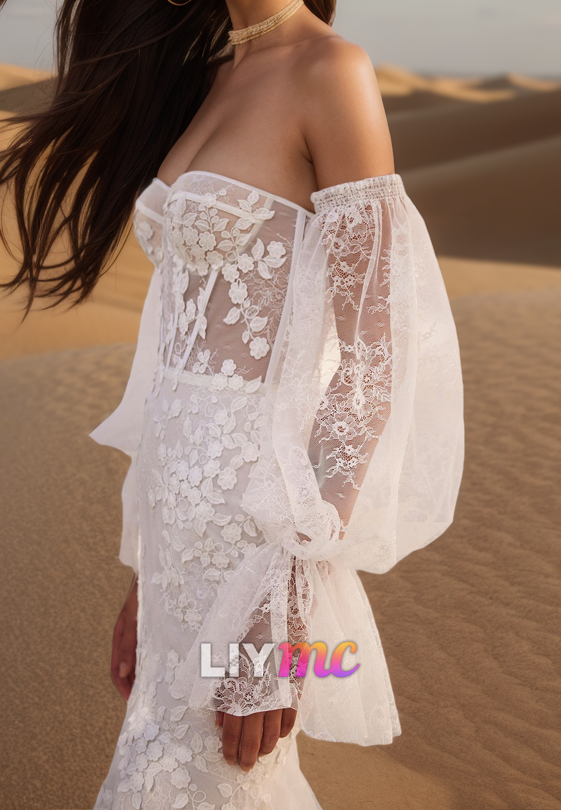 Sweetheart Sleeveless Lace Appliques Tulle Mermaid Wedding Dress