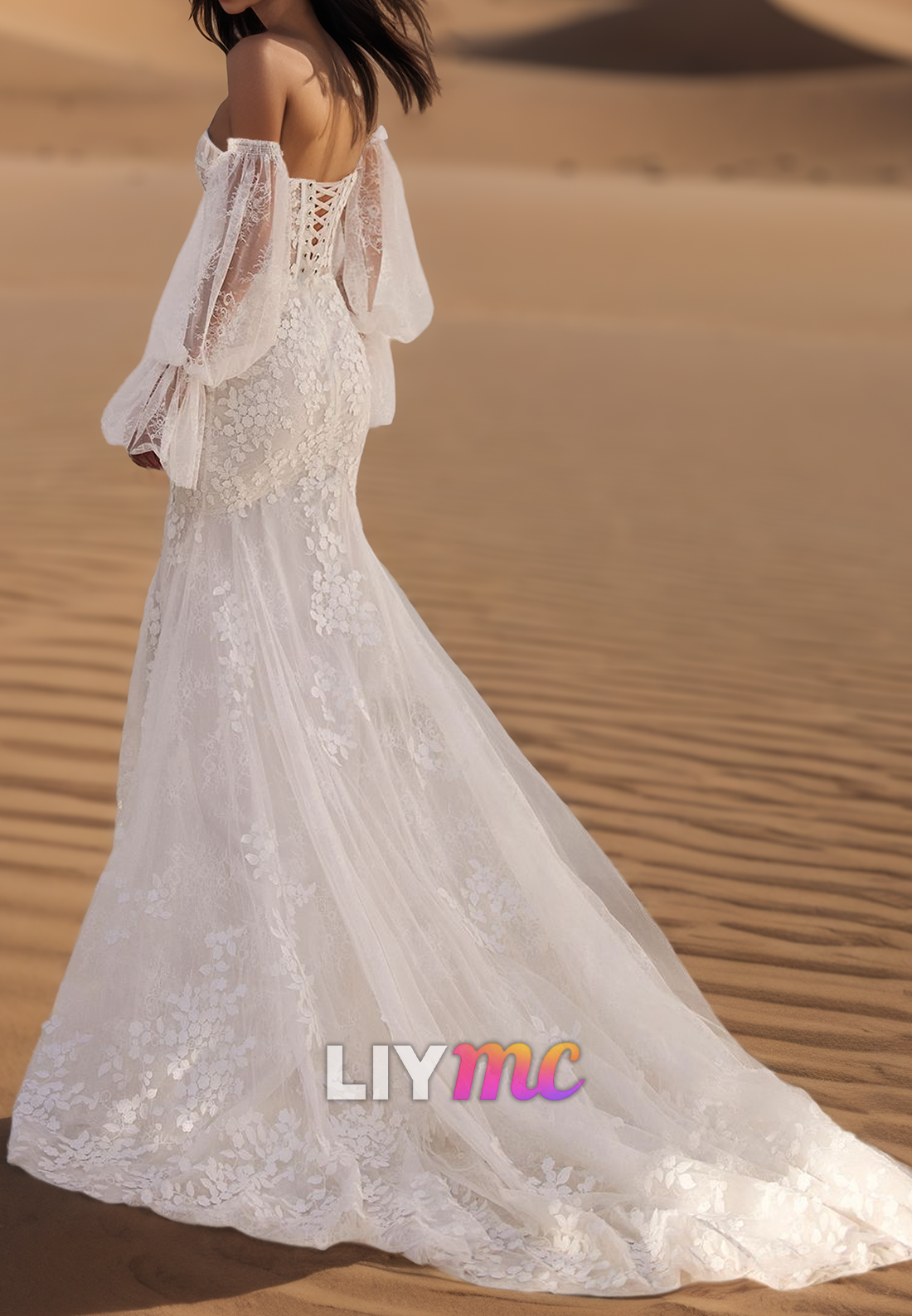 Sweetheart Sleeveless Lace Appliques Tulle Mermaid Wedding Dress