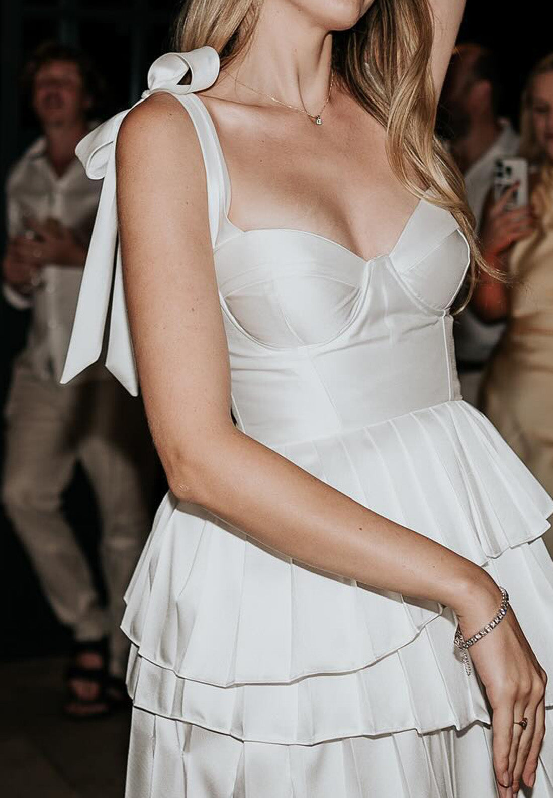 Sweetheart Sleeveless Pleated Tiered A-Line Short Wedding Dress