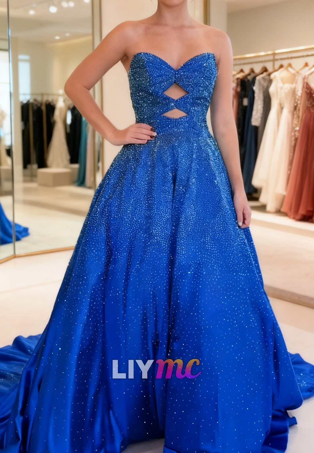 Sweetheart Sleeveless Sparkly A-Line Prom Dress