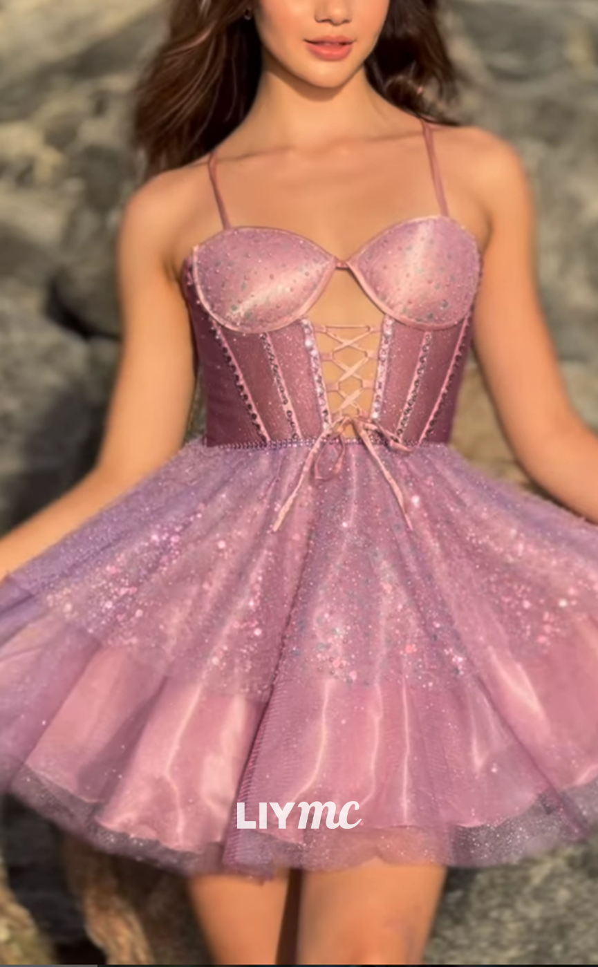 LY240 - Sweetheart Sleeveless Sparkly A-Line Short Homecoming Dress