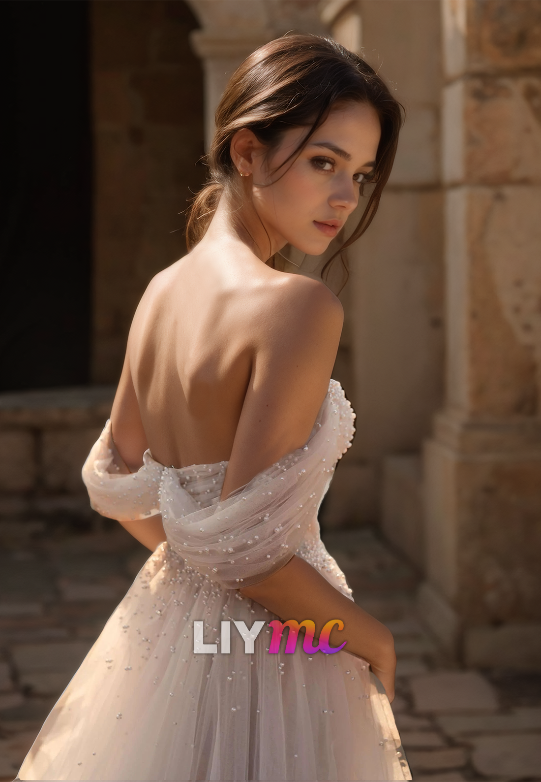 Sweetheart Sleeveless Tulle Pearl Beaded Ball Gown A-Line Wedding Dress