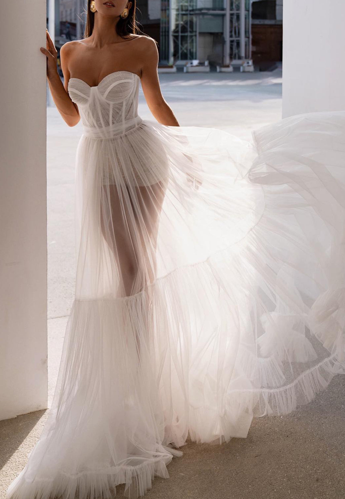 Sweetheart Strapless Tull Sheer A-Line Beach Wedding Dress