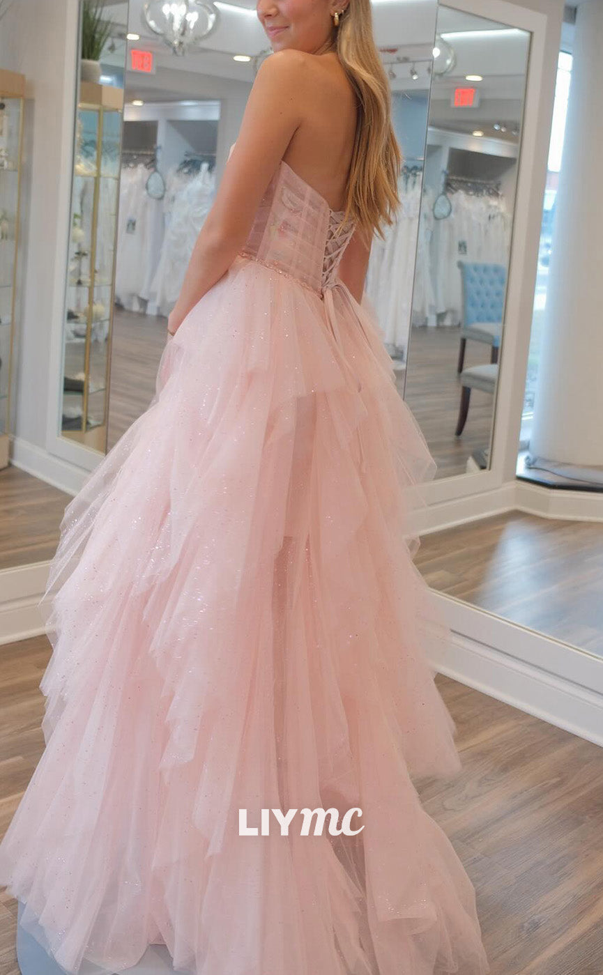 LP2139 - Sweetheart Sleeveless Tulle Tiered Ball Gown Cute Prom Dress