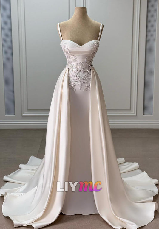 Sweetheart Spaghetti Straps Appliques Mermaid Wedding Dress