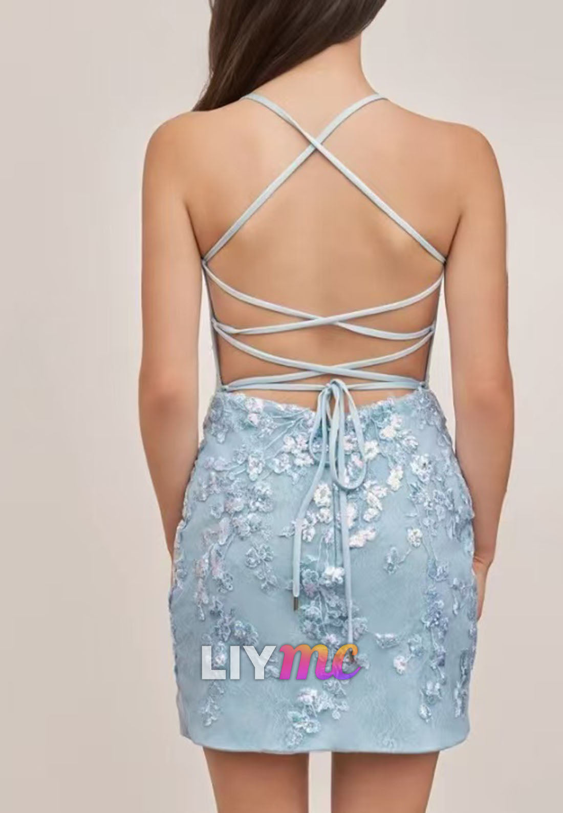 Sweetheart Spaghetti Straps Appliques Sheath Party Homecoming Dress