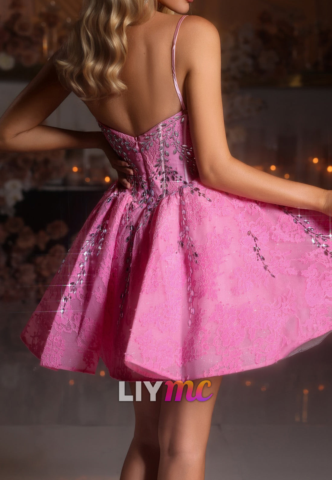 Sweetheart Spaghetti Straps Beaded Appliques A-Line Short Party Homecoming Dress