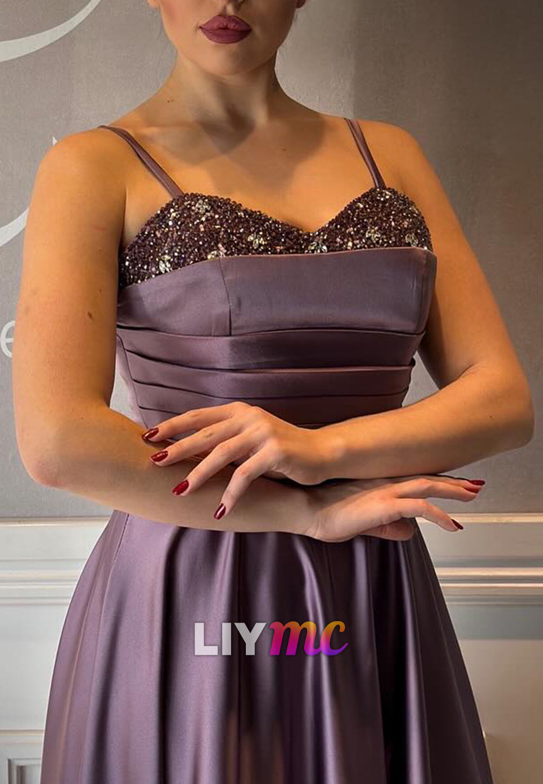 Sweetheart Spaghetti Straps Beaded Belt A-Line Evening Dress