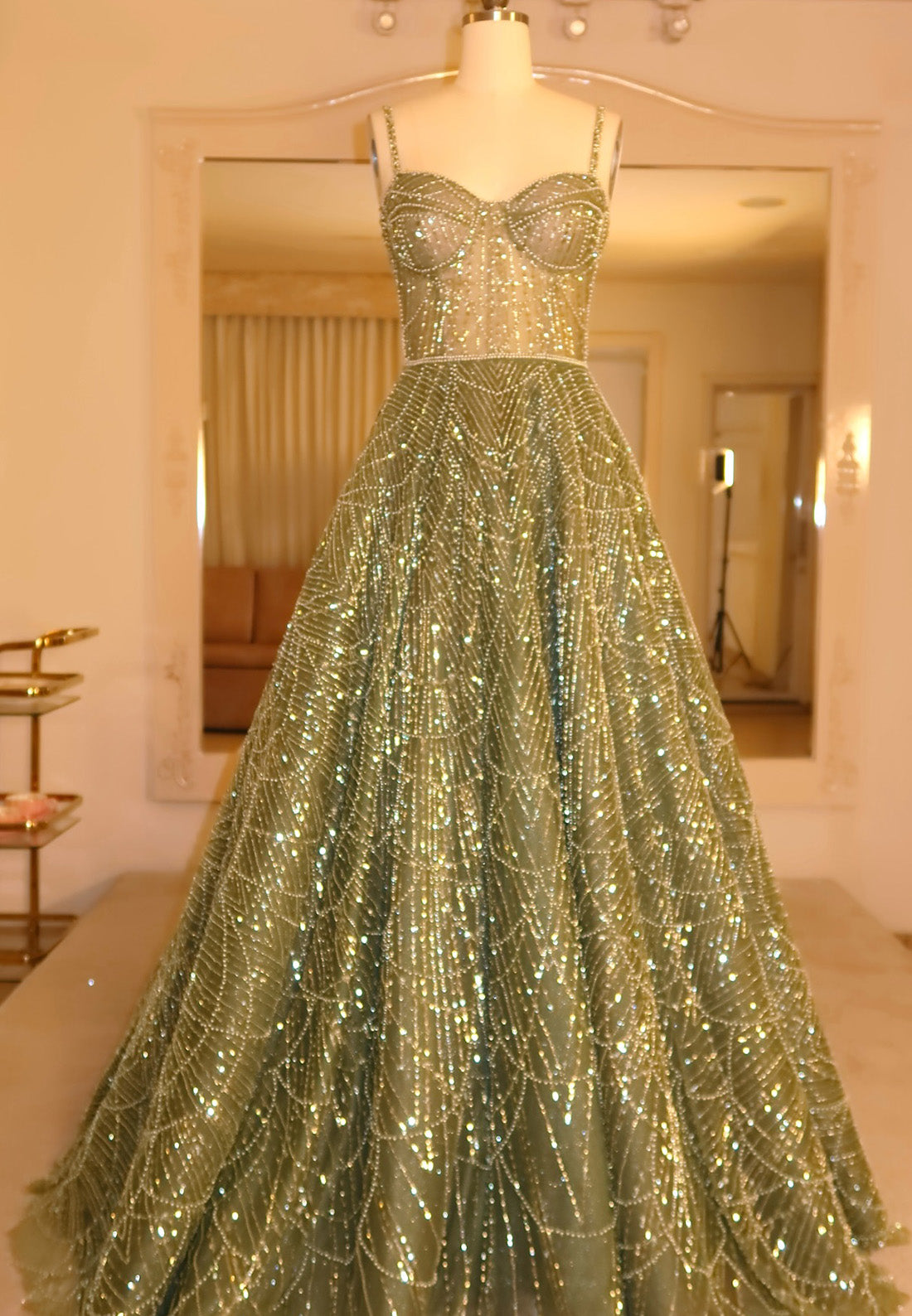 Sweetheart Spaghetti Straps Beaded Embroidery A-Line Prom Dress