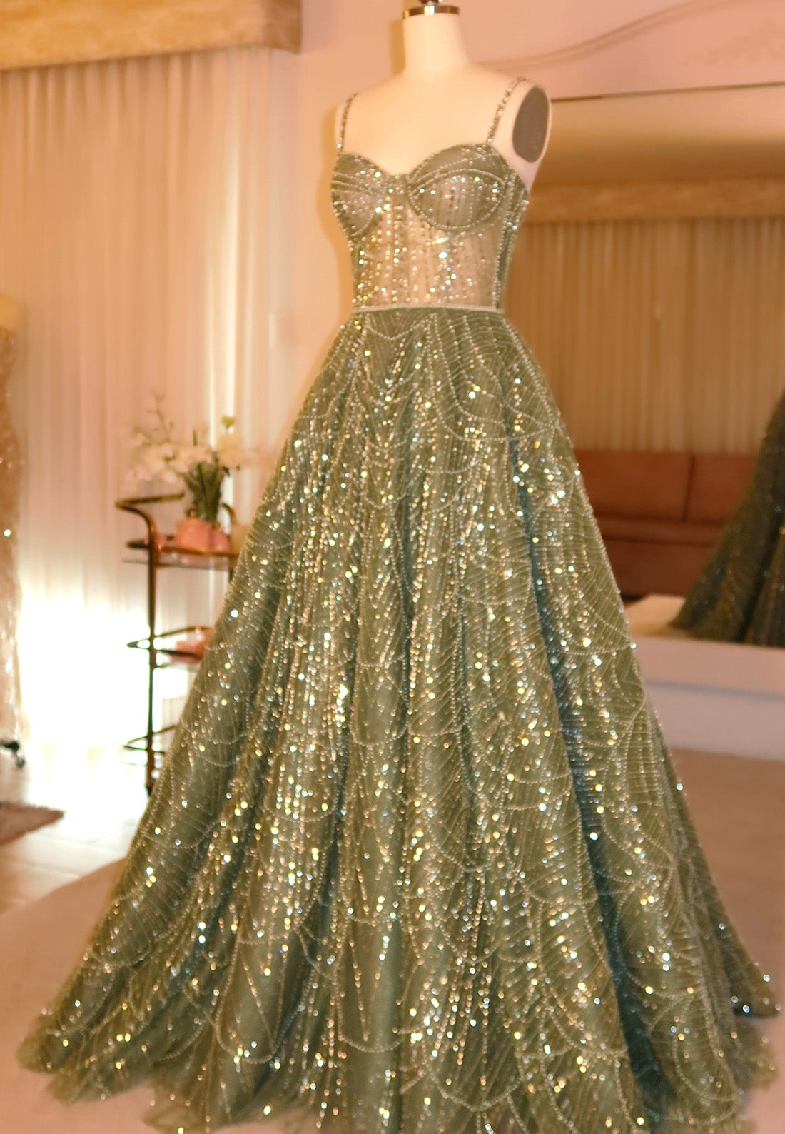 Sweetheart Spaghetti Straps Beaded Embroidery A-Line Prom Dress