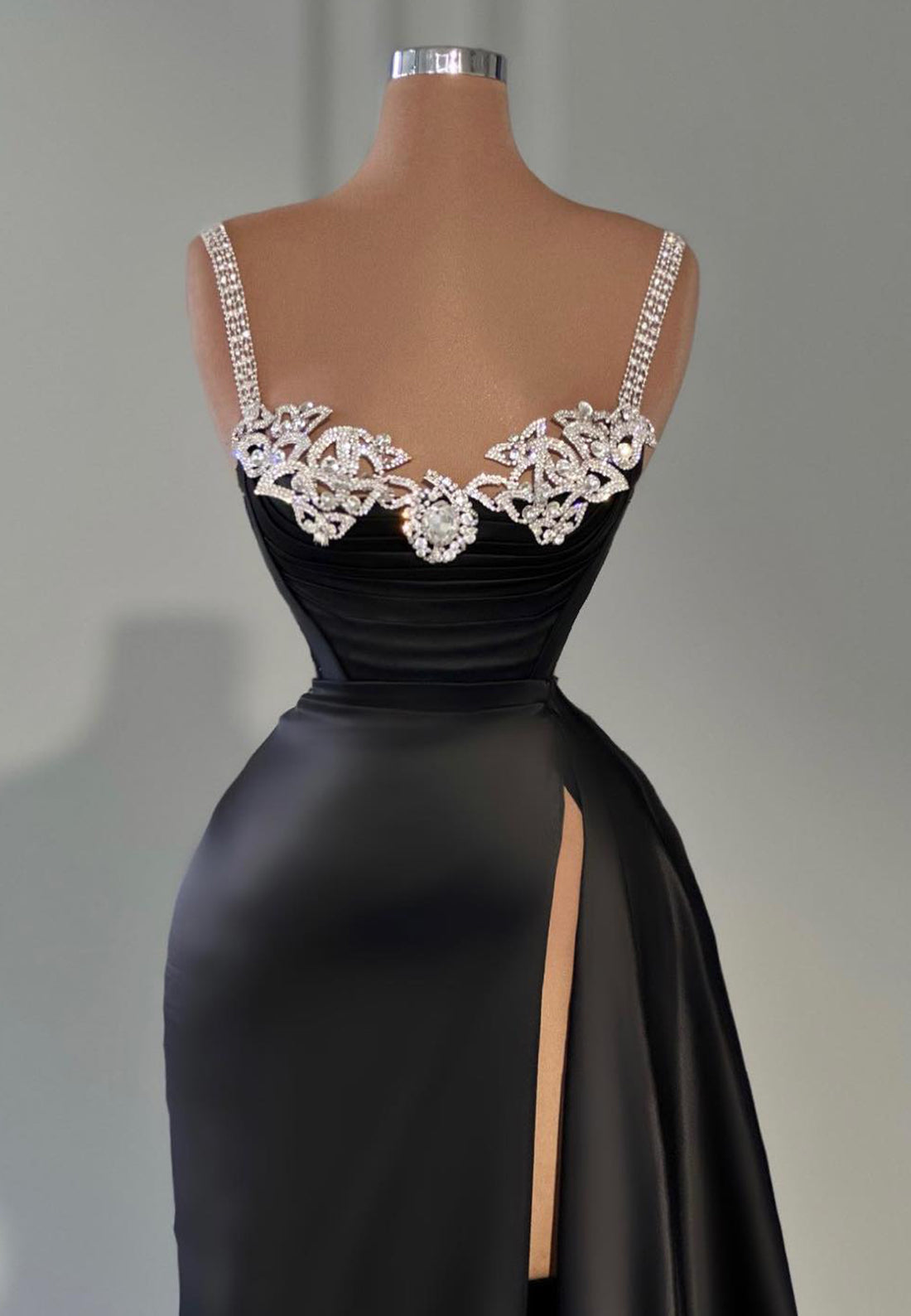 Sweetheart Spaghetti Straps Beaded High Slit Evening Dress