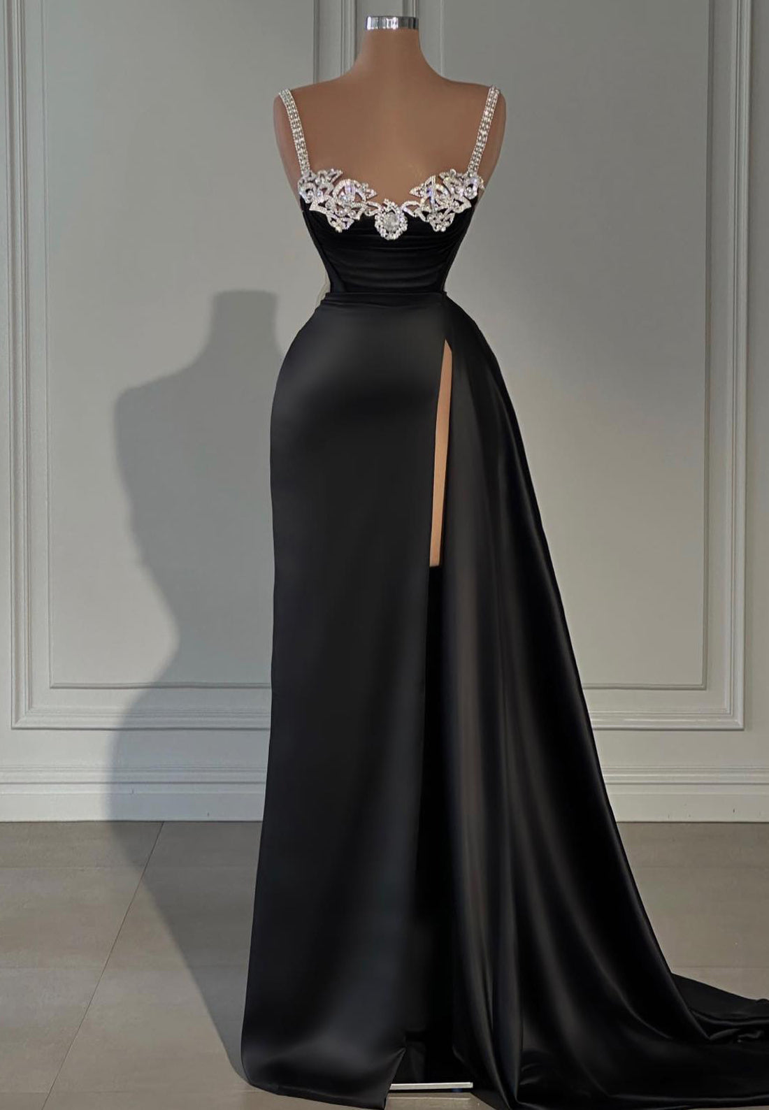 Sweetheart Spaghetti Straps Beaded High Slit Evening Dress