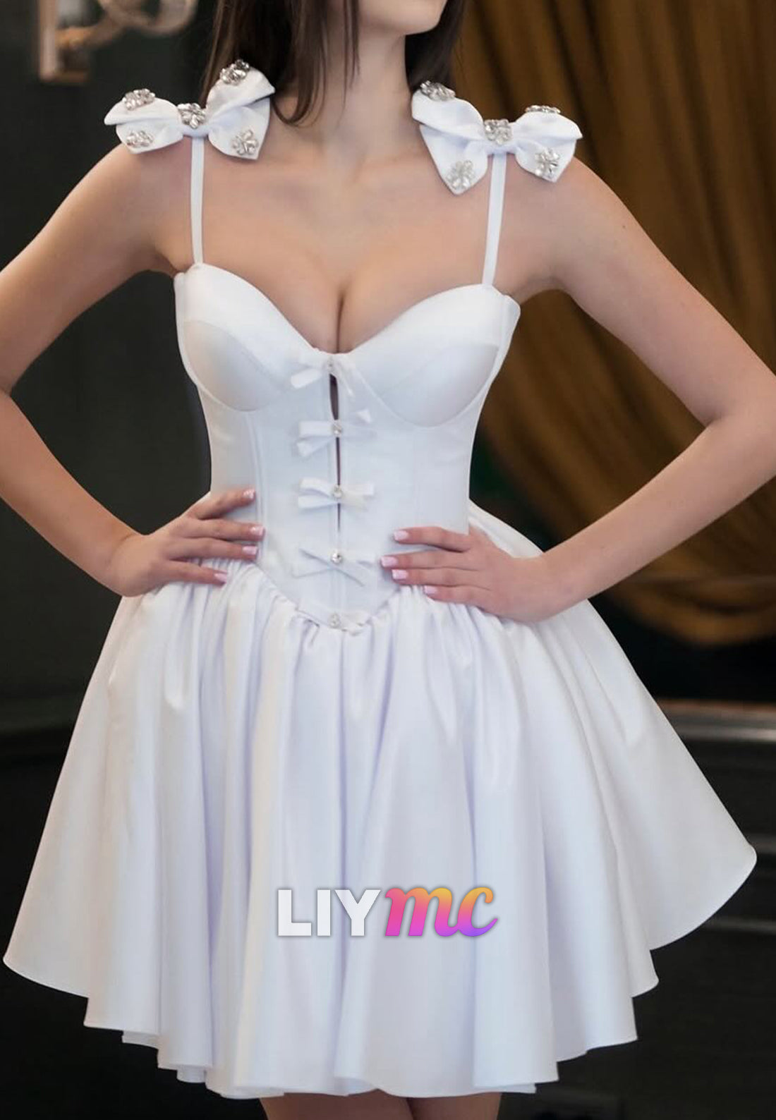 Sweetheart Spaghetti Straps Bowknot A-Line Party Homecoming Dress