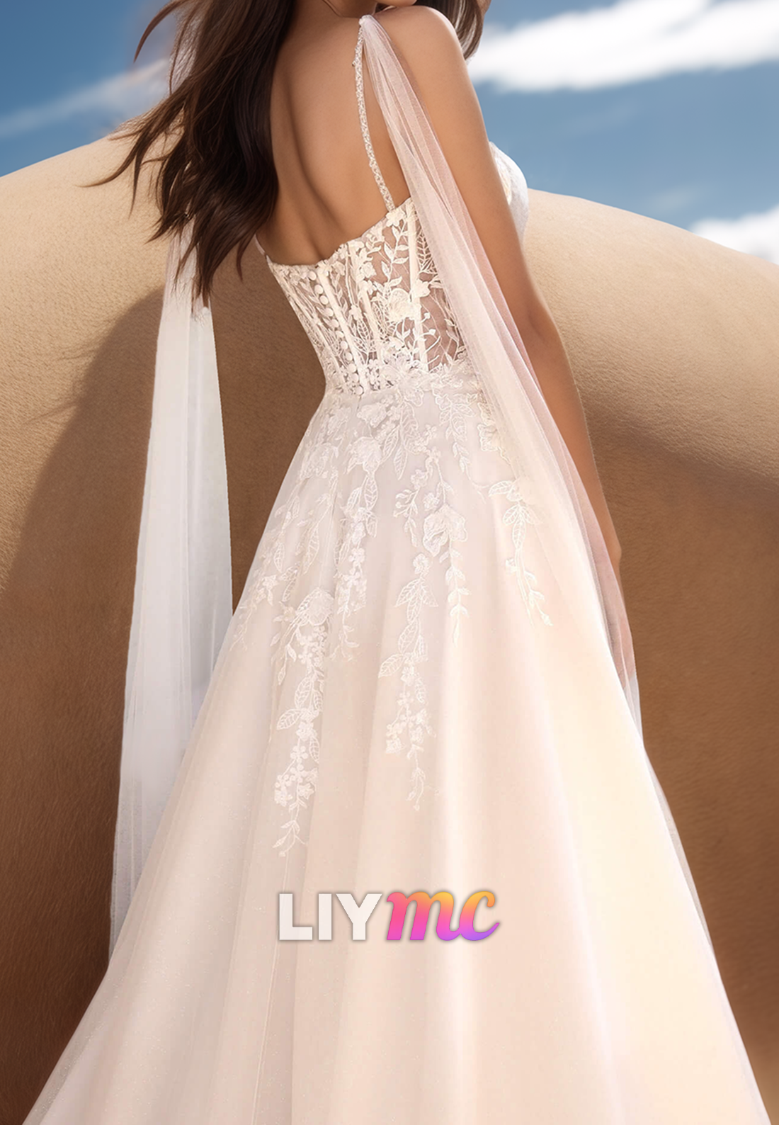 Sweetheart Spaghetti Straps Lace Appliques A-Line Wedding Dress