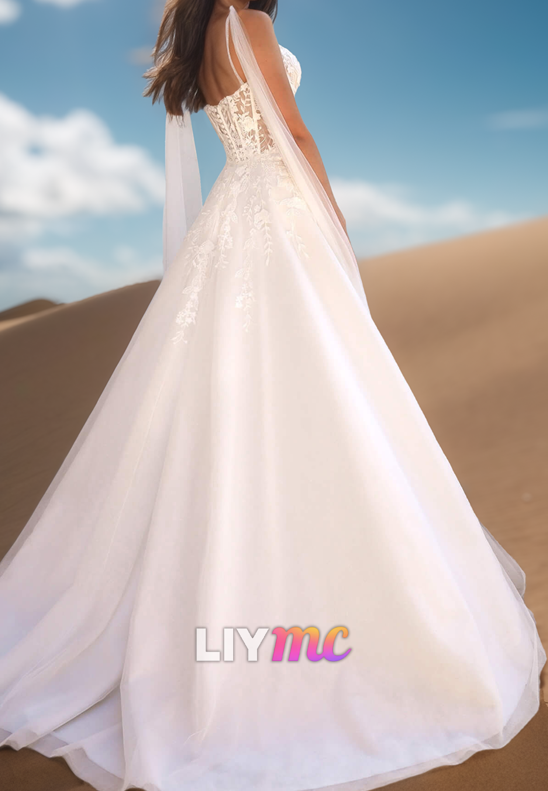 Sweetheart Spaghetti Straps Lace Appliques A-Line Wedding Dress