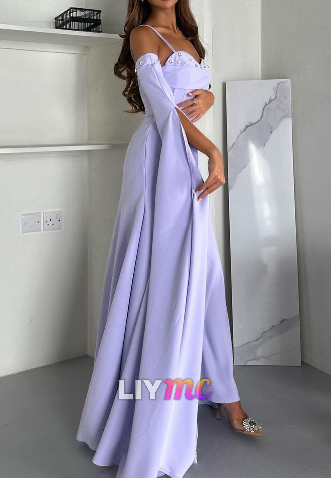 Sweetheart Spaghetti Straps Long Sleeves A-Line Evening Dress