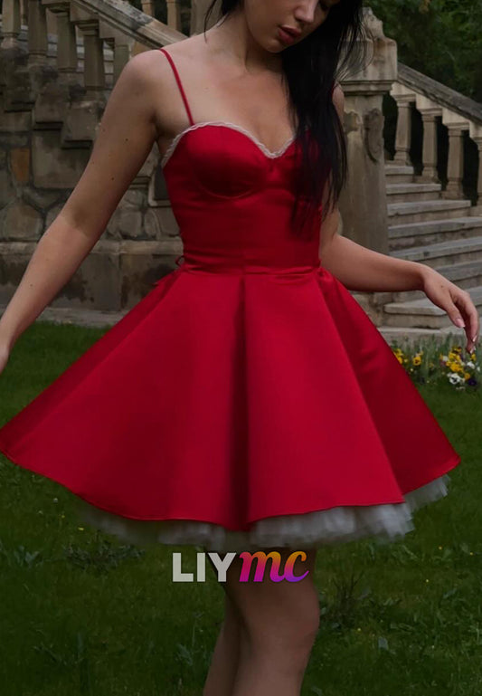 Sweetheart Spaghetti Straps Pleated A-Line Party Homecoming Dress