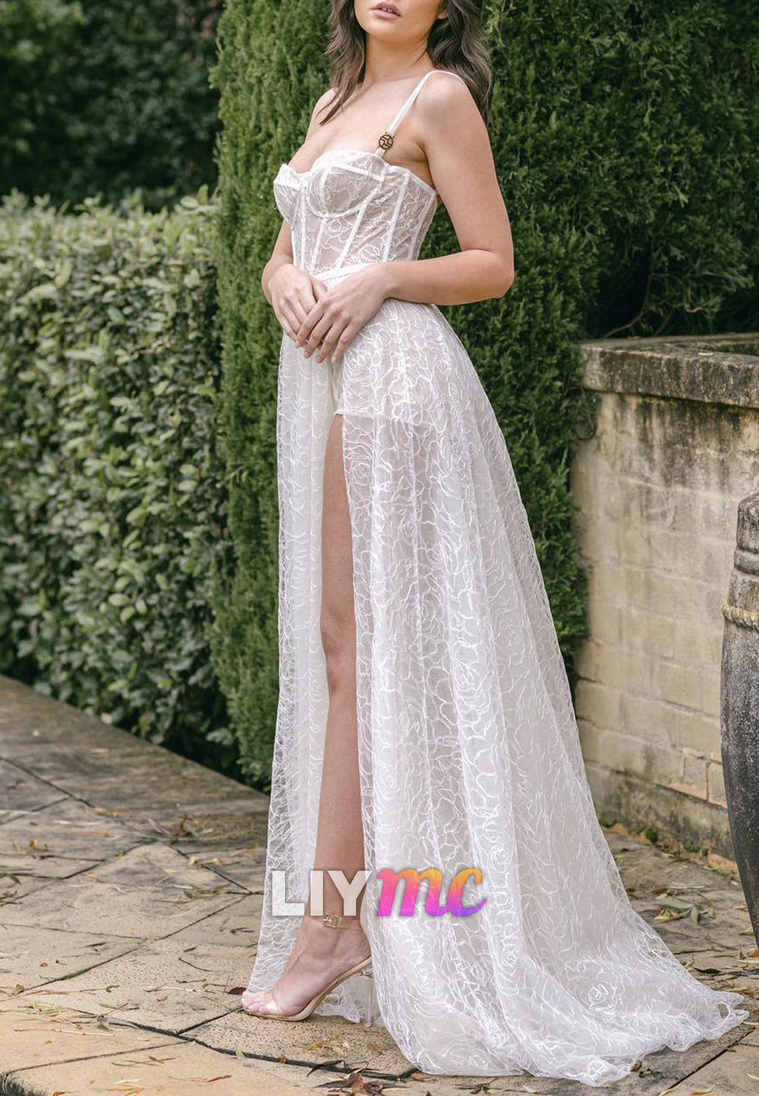 Sweetheart Spaghetti Straps Sheer A-Line Summer Wedding Dress