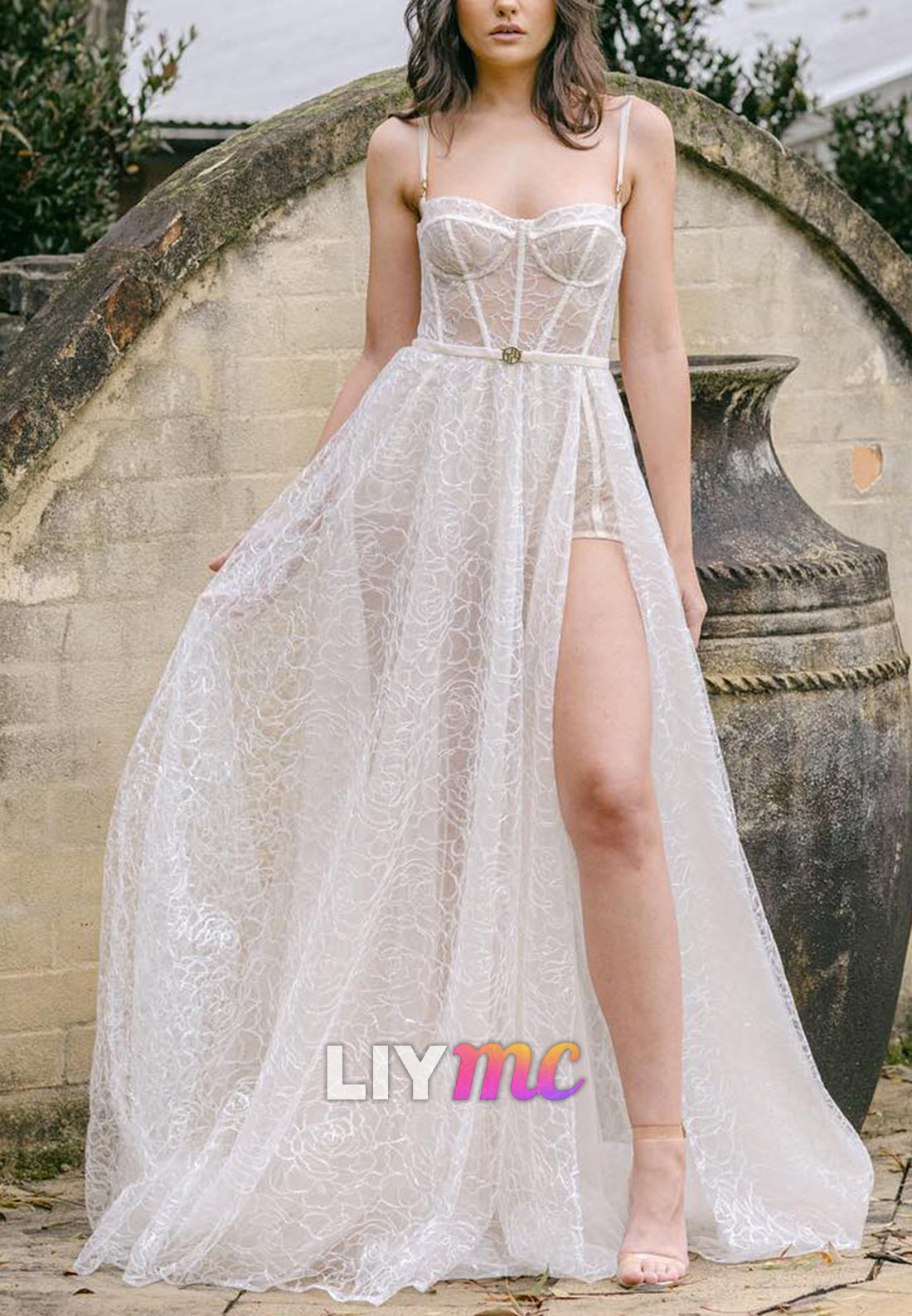 Sweetheart Spaghetti Straps Sheer A-Line Summer Wedding Dress