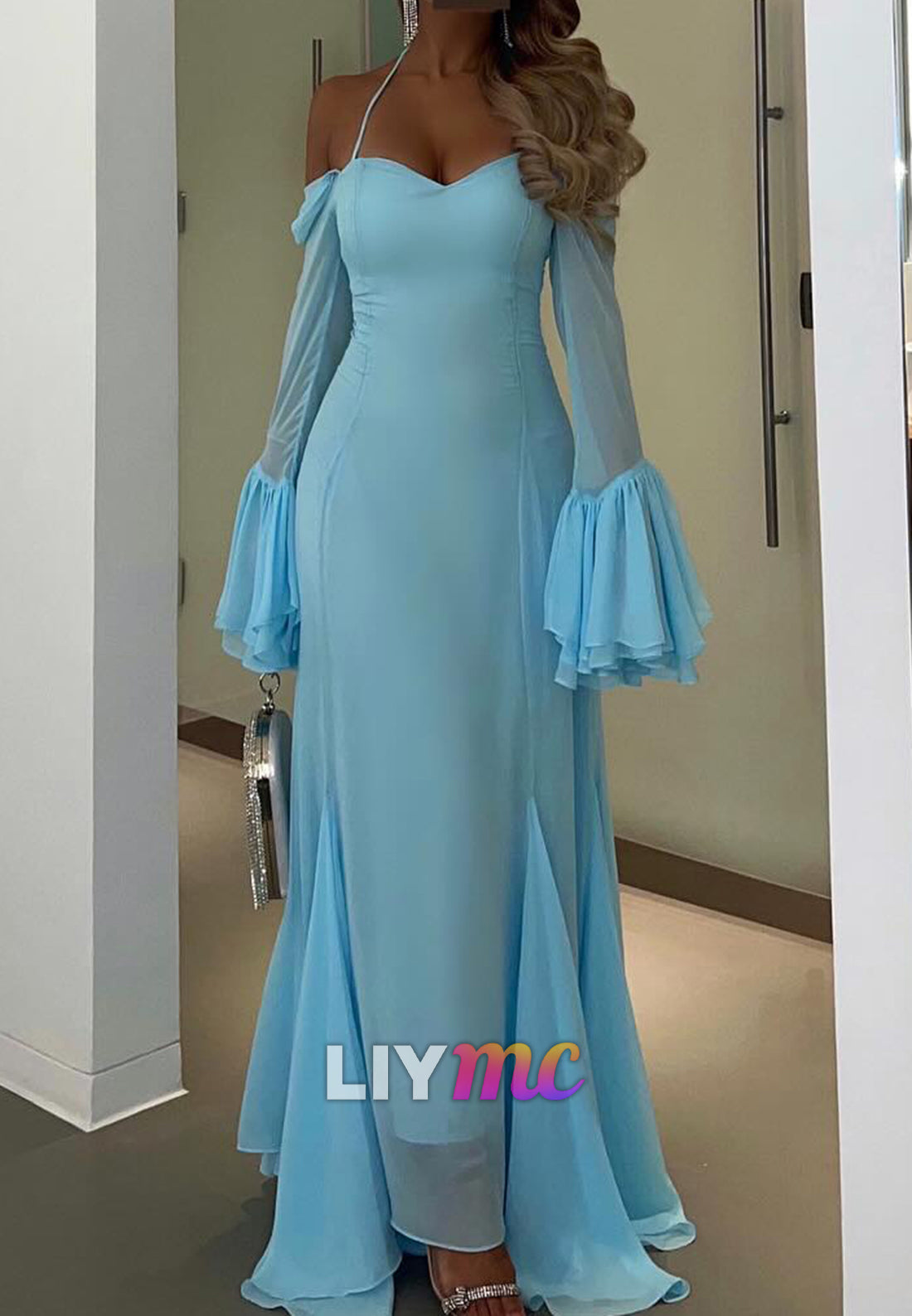 Sweetheart Spaghetti Straps Sleek Long Sleeves Mermaid Formal Dress