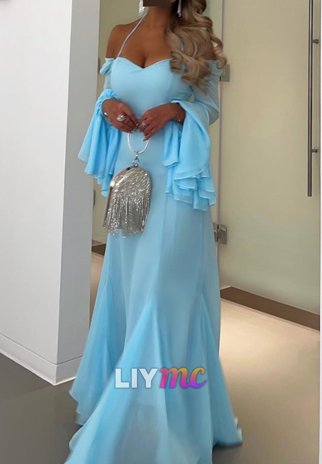 Sweetheart Spaghetti Straps Sleek Long Sleeves Mermaid Formal Dress