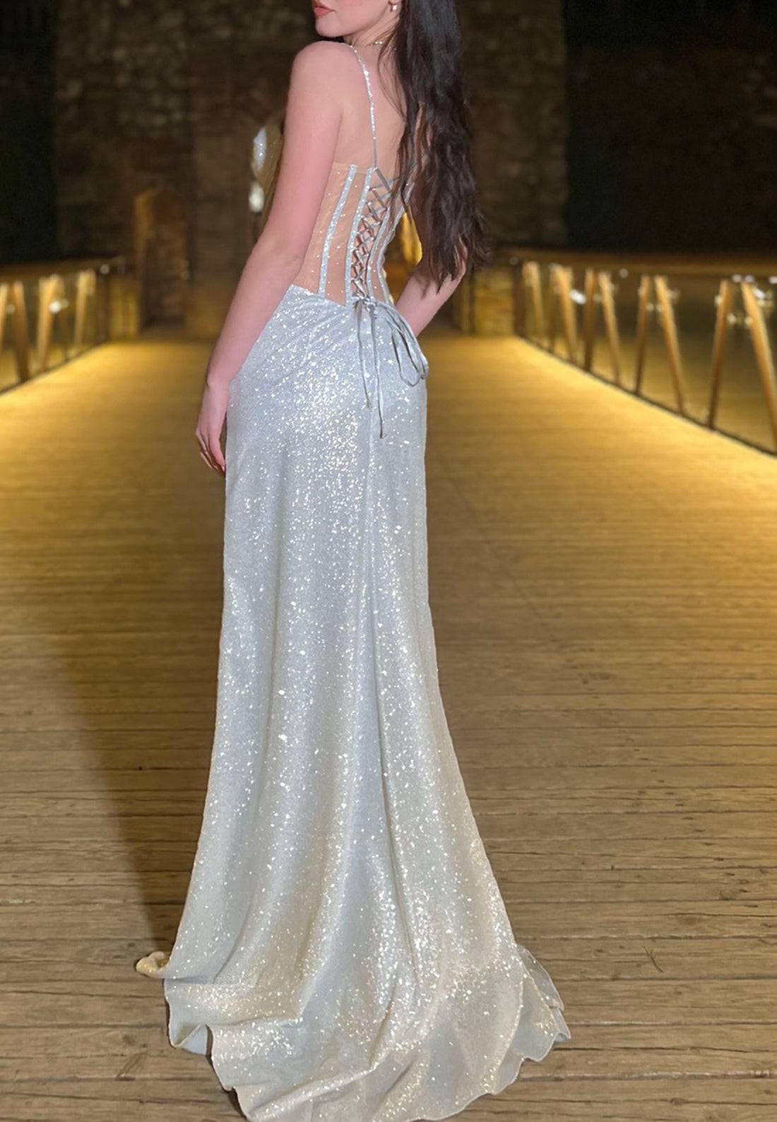 Sweetheart Spaghetti Straps Sparkly Sheath Prom Dress