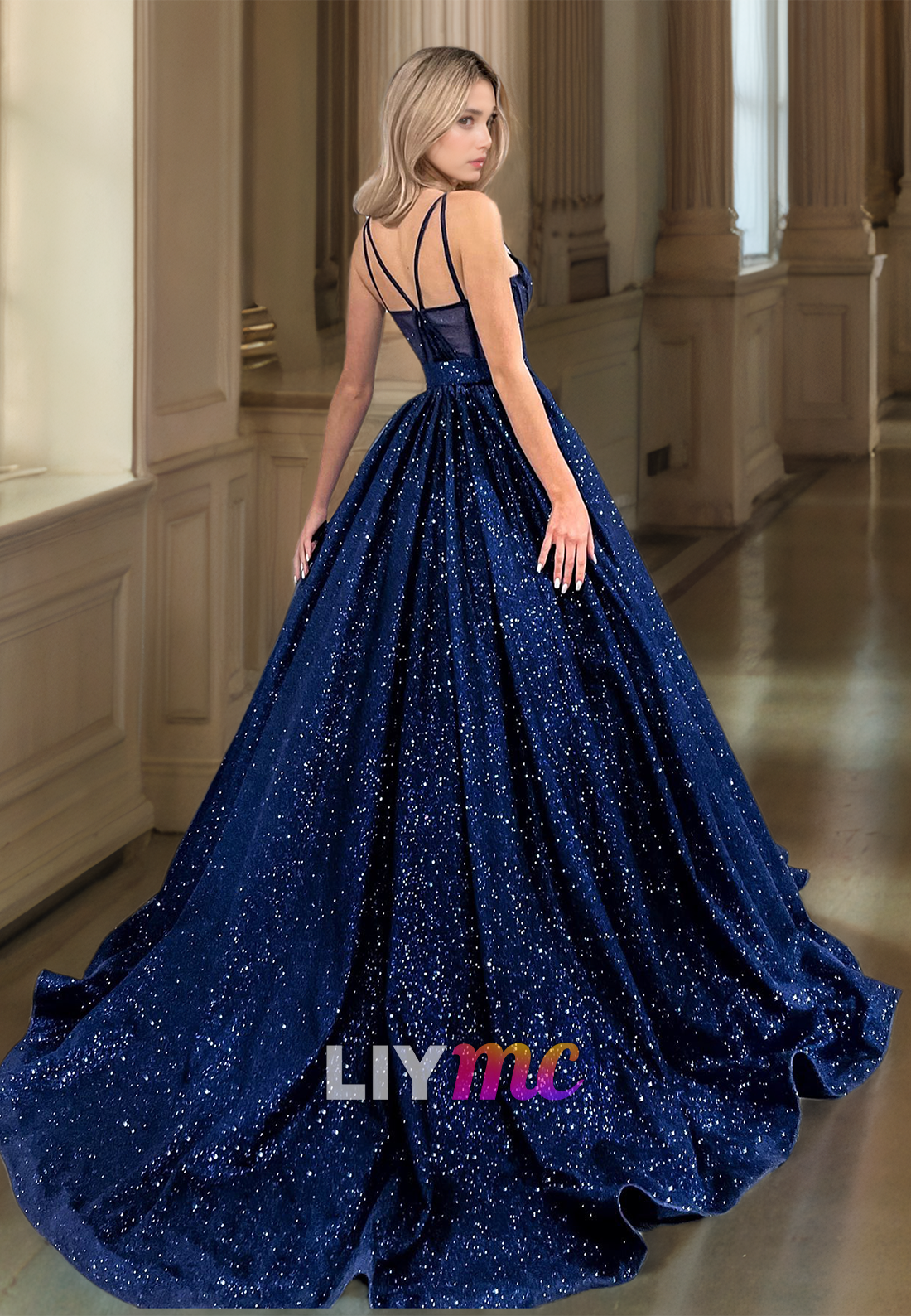Sweetheart Spaghetti Straps Tulle Sparkly Tulle Ball Gown Prom Dress