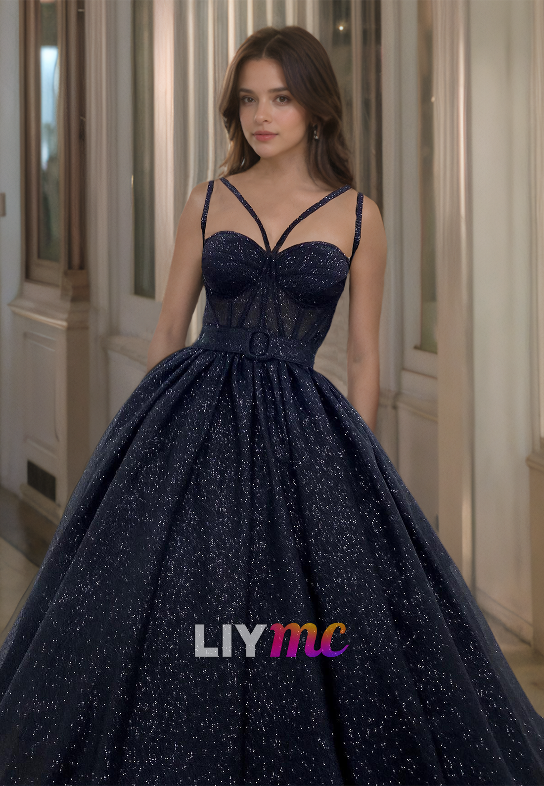 Sweetheart Spaghetti Straps Tulle Sparkly Tulle Ball Gown Prom Dress