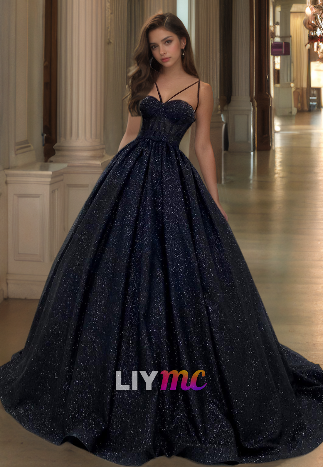 Sweetheart Spaghetti Straps Tulle Sparkly Tulle Ball Gown Prom Dress