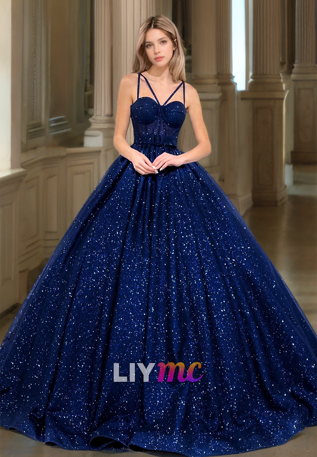 Sweetheart Spaghetti Straps Tulle Sparkly Tulle Ball Gown Prom Dress