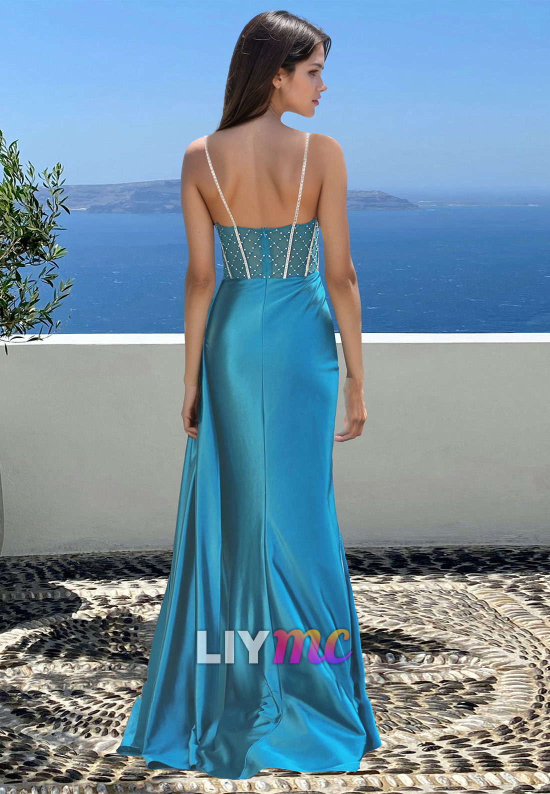 Sweetheart Spaghhetti Straps Beaded Pleated Sheath Prom Dress