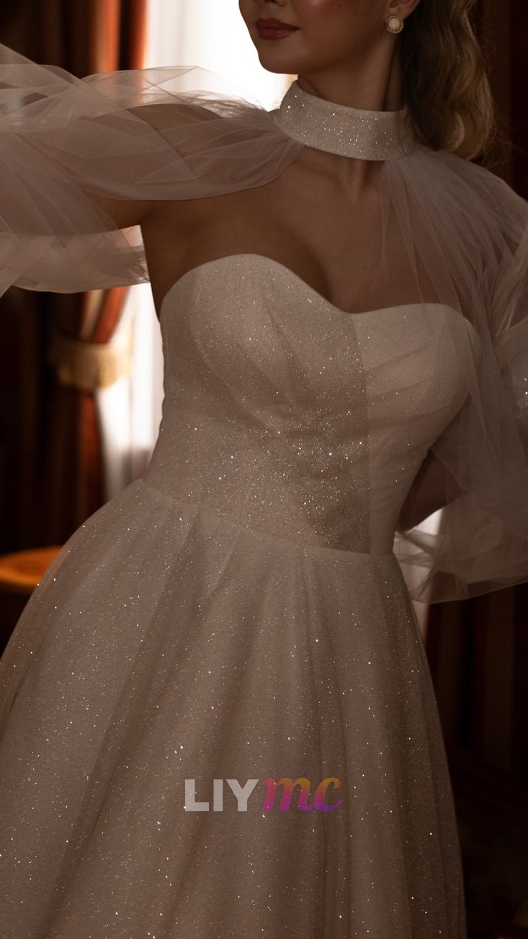 Sweetheart Sparkly Long Sleeves A-Line Wedding Dress