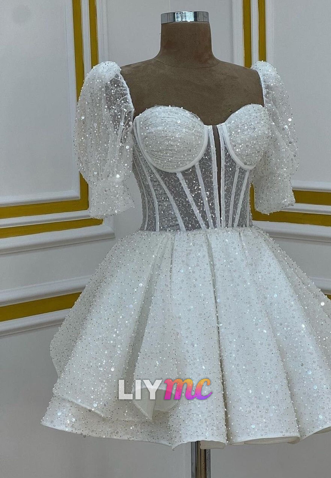 Sweetheart Sparkly Short Sleeves A-Line Party Homecoming Dress