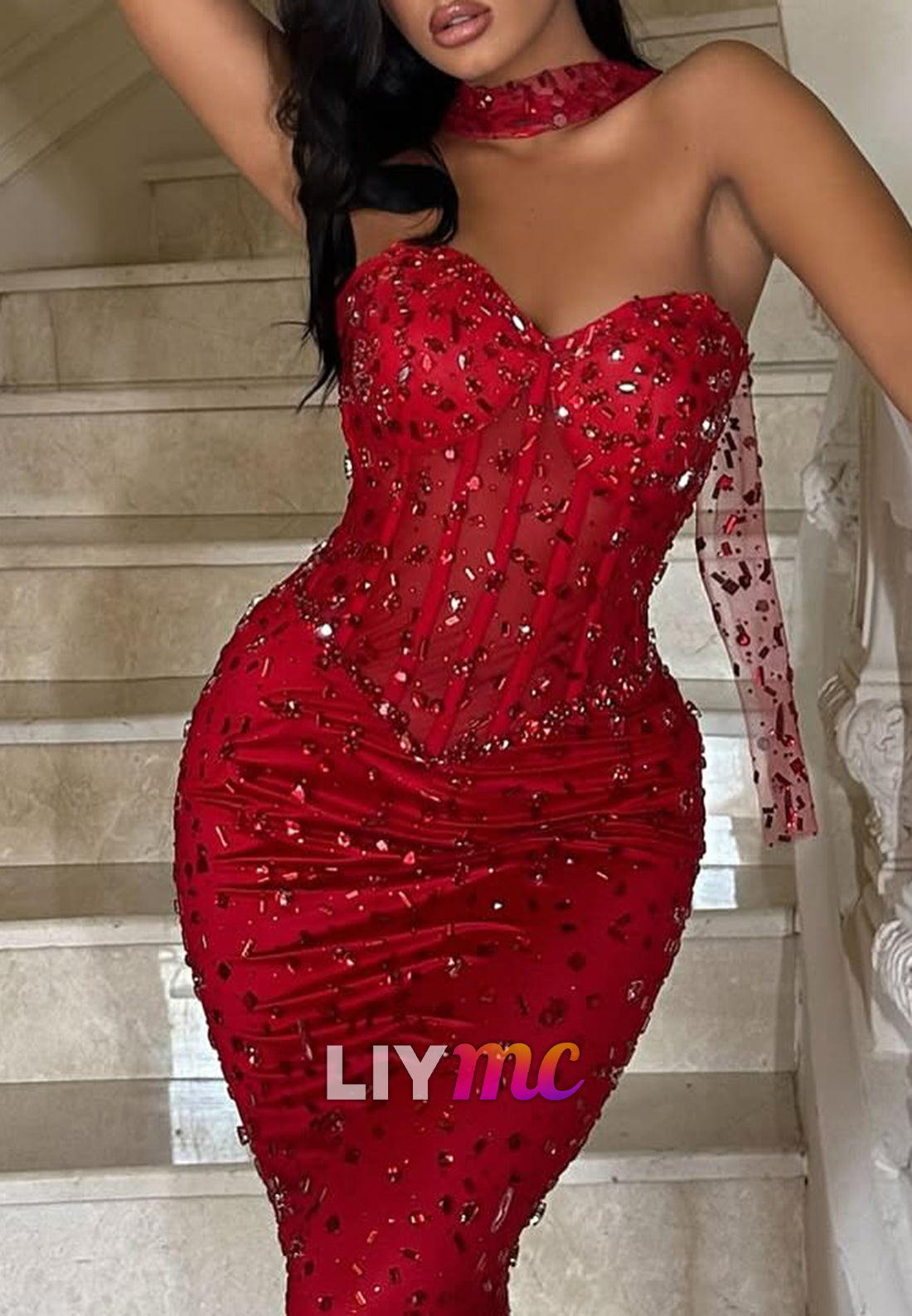 Sweetheart Sparkly Sleeveless Mermaid Prom Dress