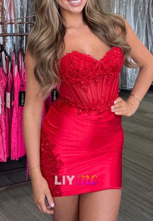 Sweetheart Strapless Appliques Sheath Party Homecoming Dress