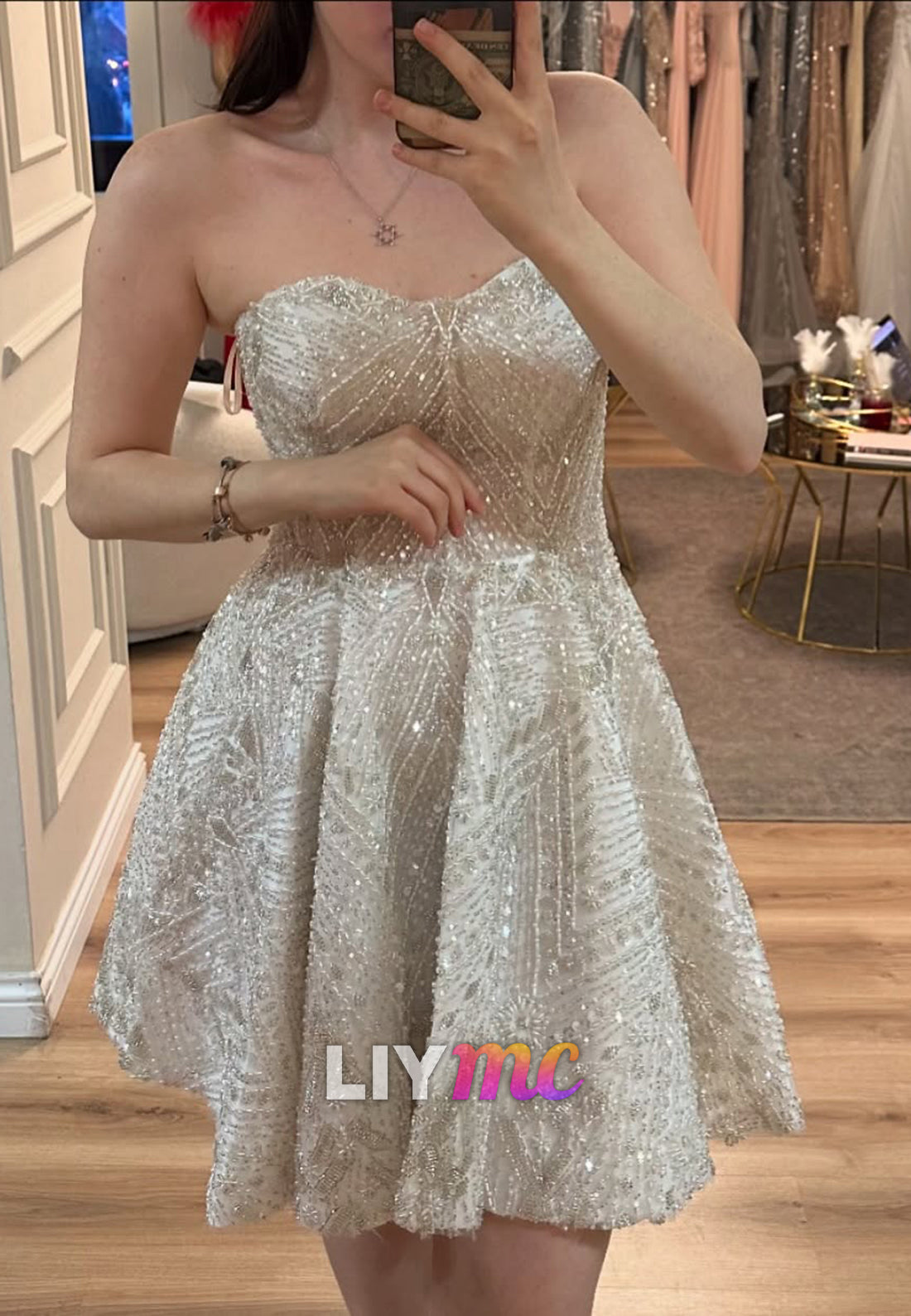 Sweetheart Strapless Beaded Embroidery A-Line Party Homecoming Dress