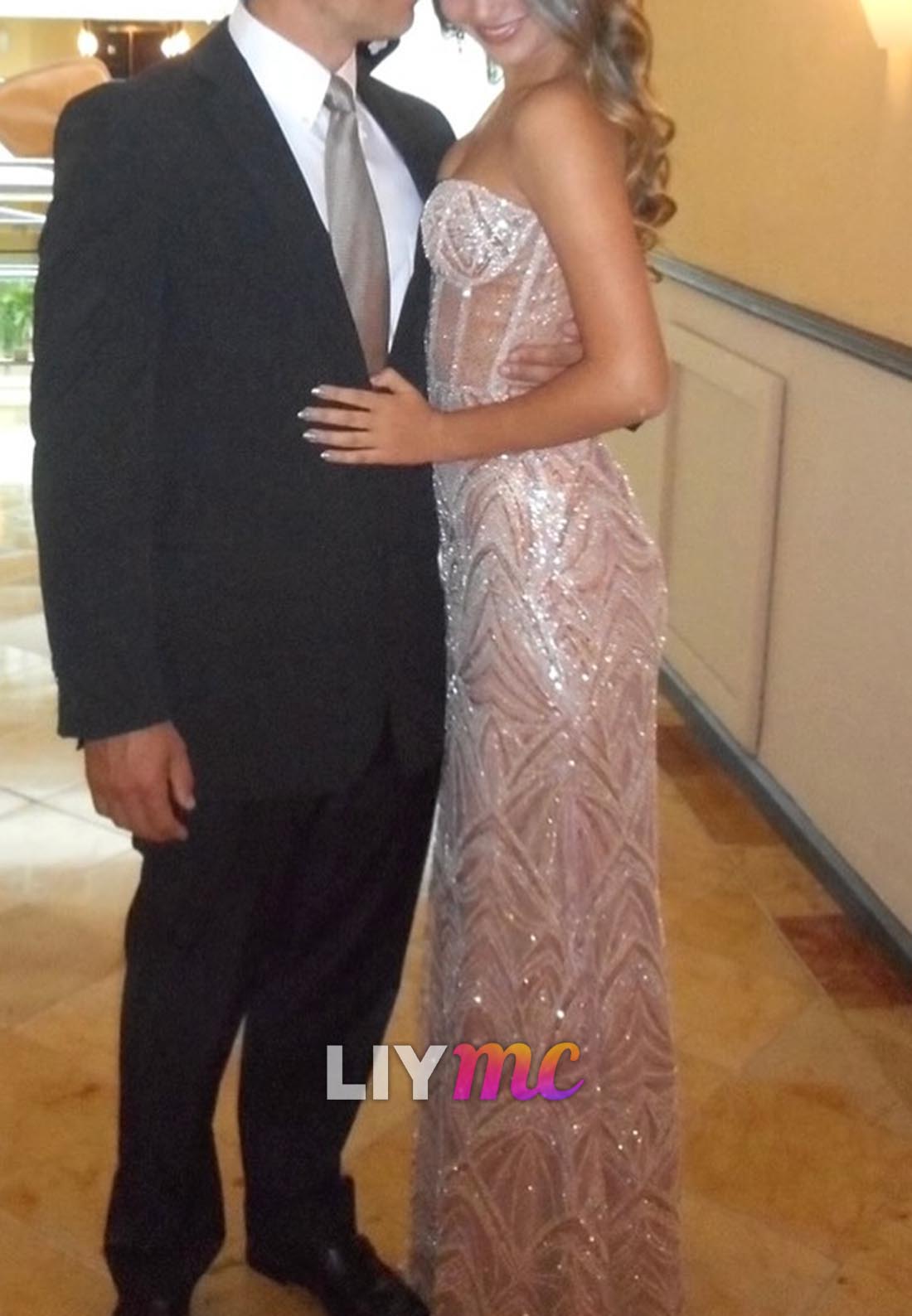 Sweetheart Strapless Beaded Embroidery Sheath Prom Dress