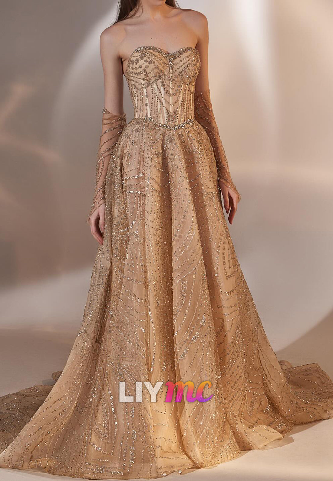 Sweetheart Strapless Beaded Embroidery Sparkly A-Line Prom Dress