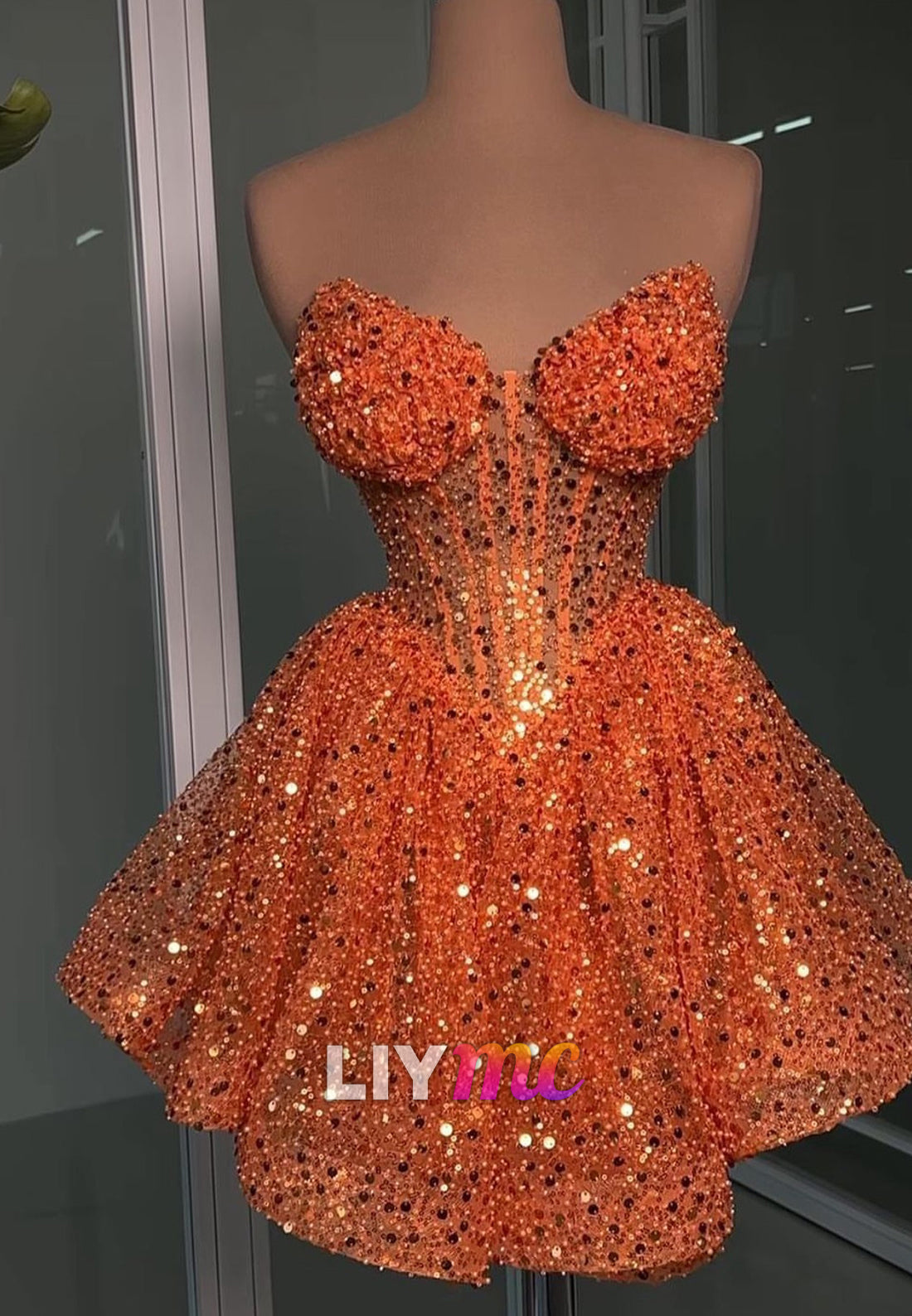 Sweetheart Strapless Beaded Sparkly A-Line Short Party Homecoming Dress
