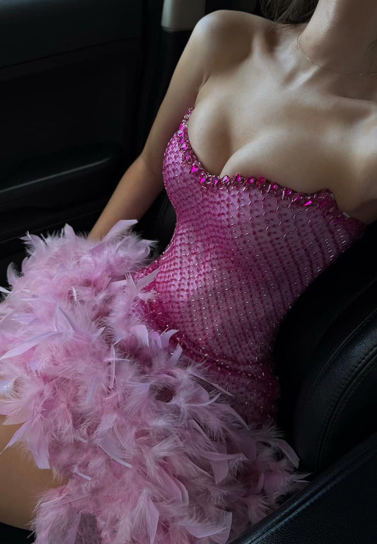 Sweetheart Strapless Feathered A-Line Short Party Dress