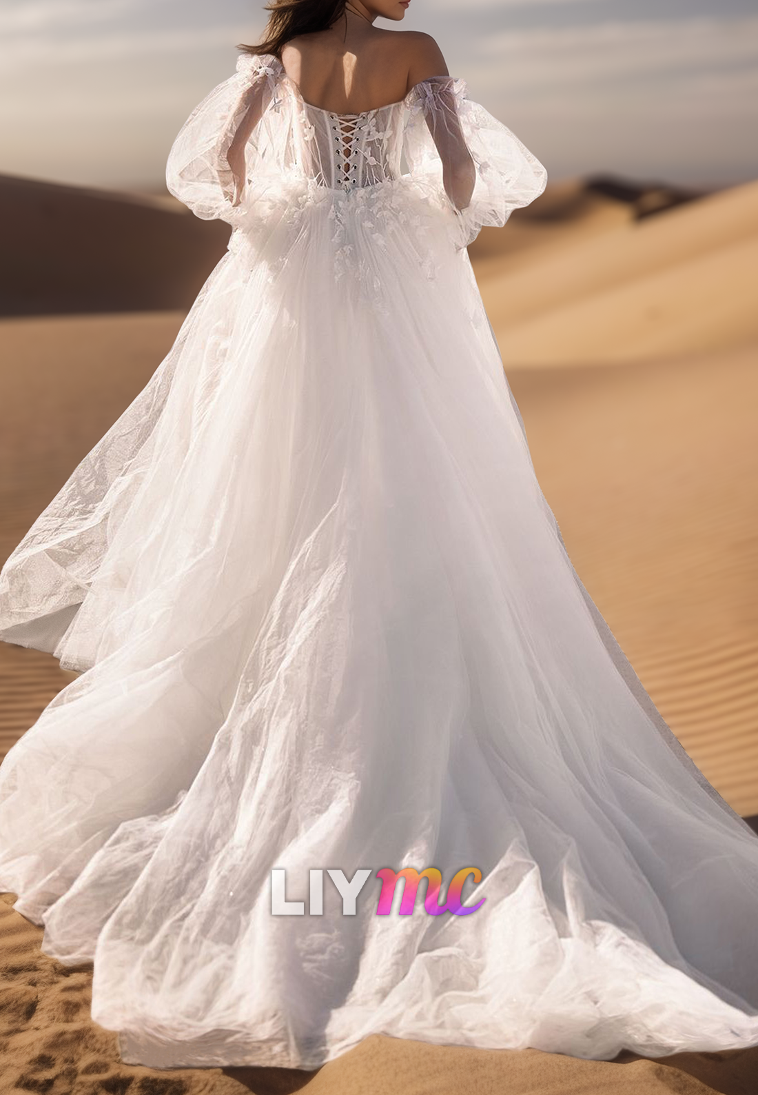 Sweetheart Strapless Floral Appliques Tulle Ball Gown Wedding Dress