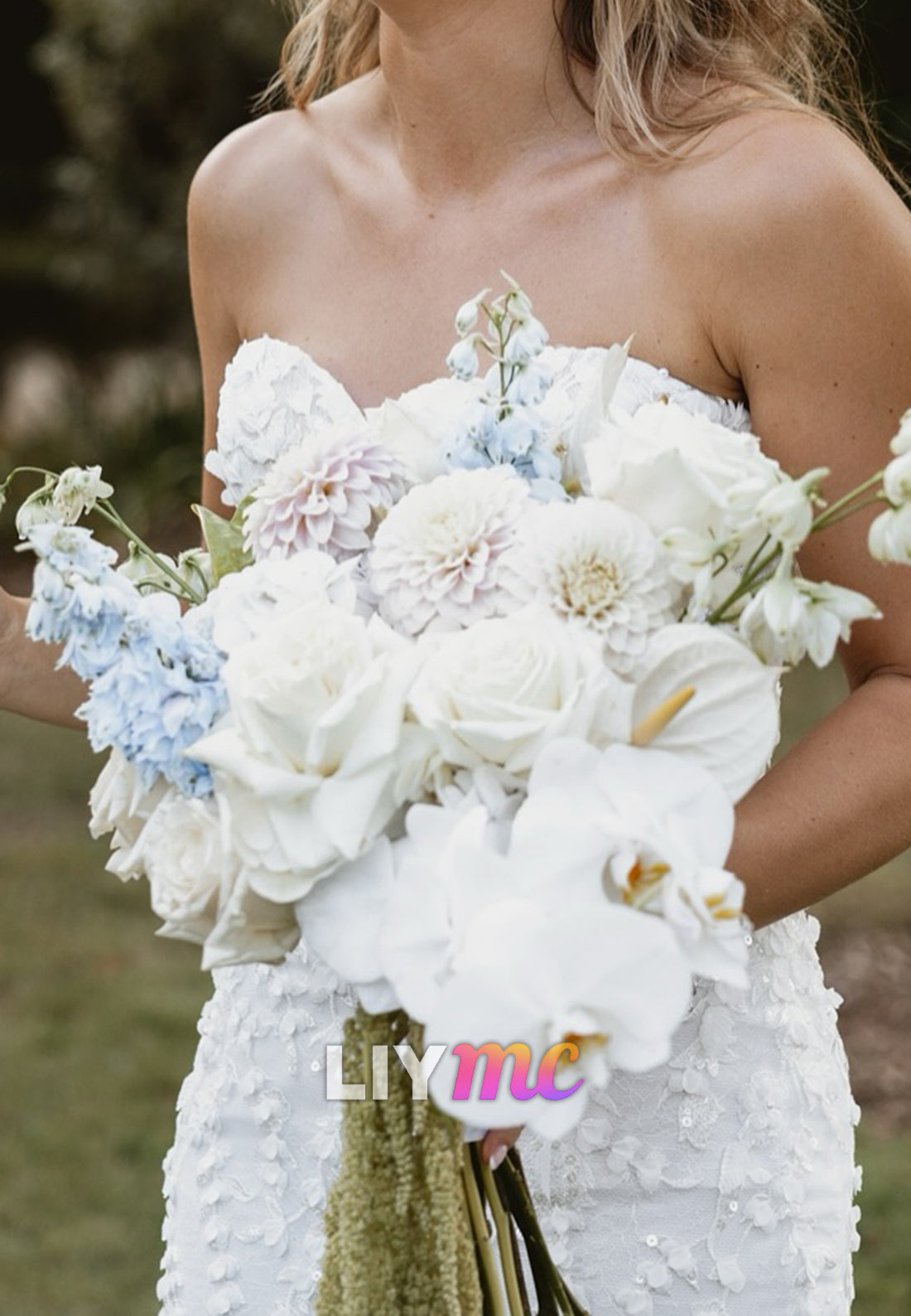 Sweetheart Strapless Floral Appliques Mermaid Wedding Dress