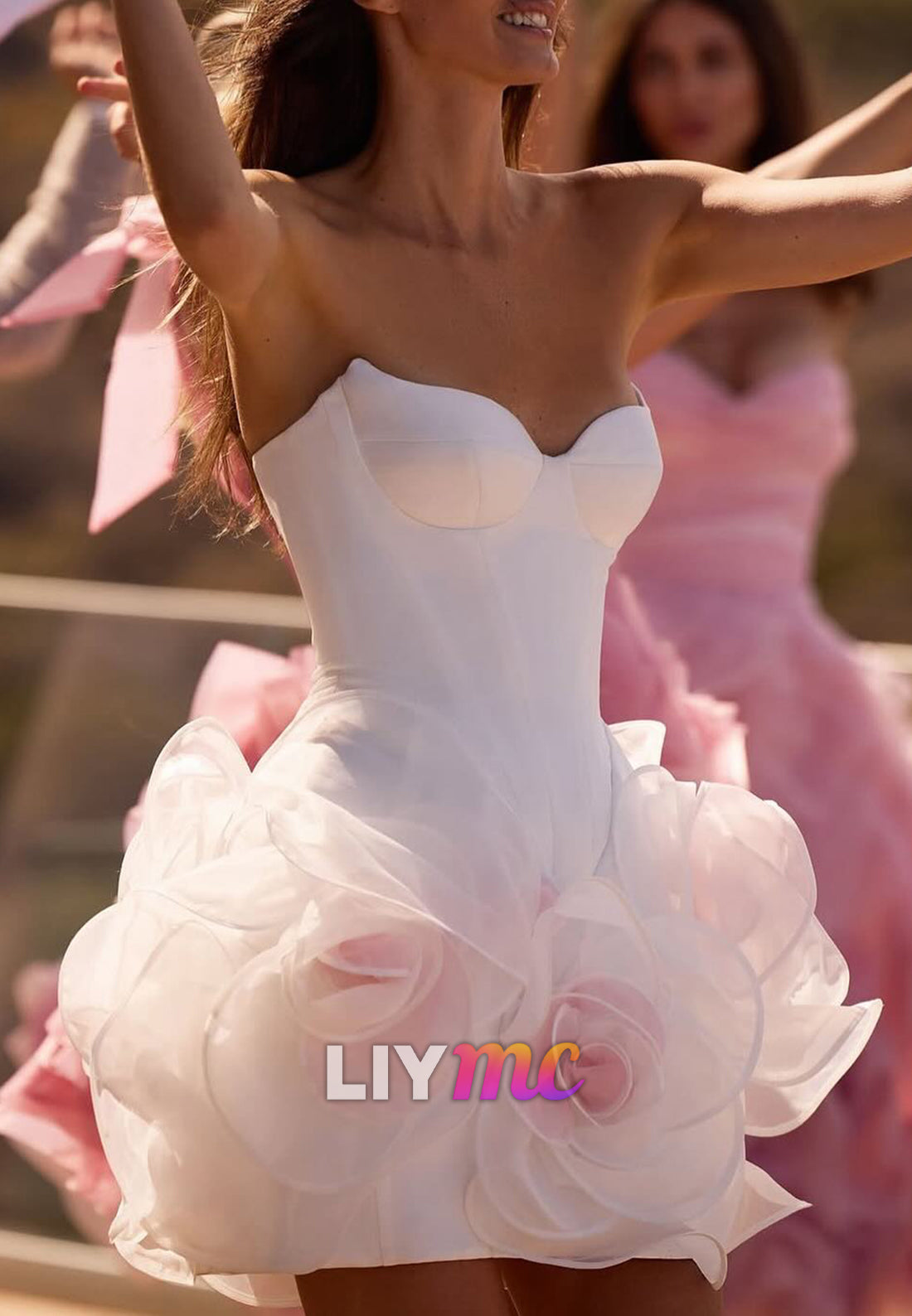 Sweetheart Strapless Floral Embellished A-Line Short Wedding Dress