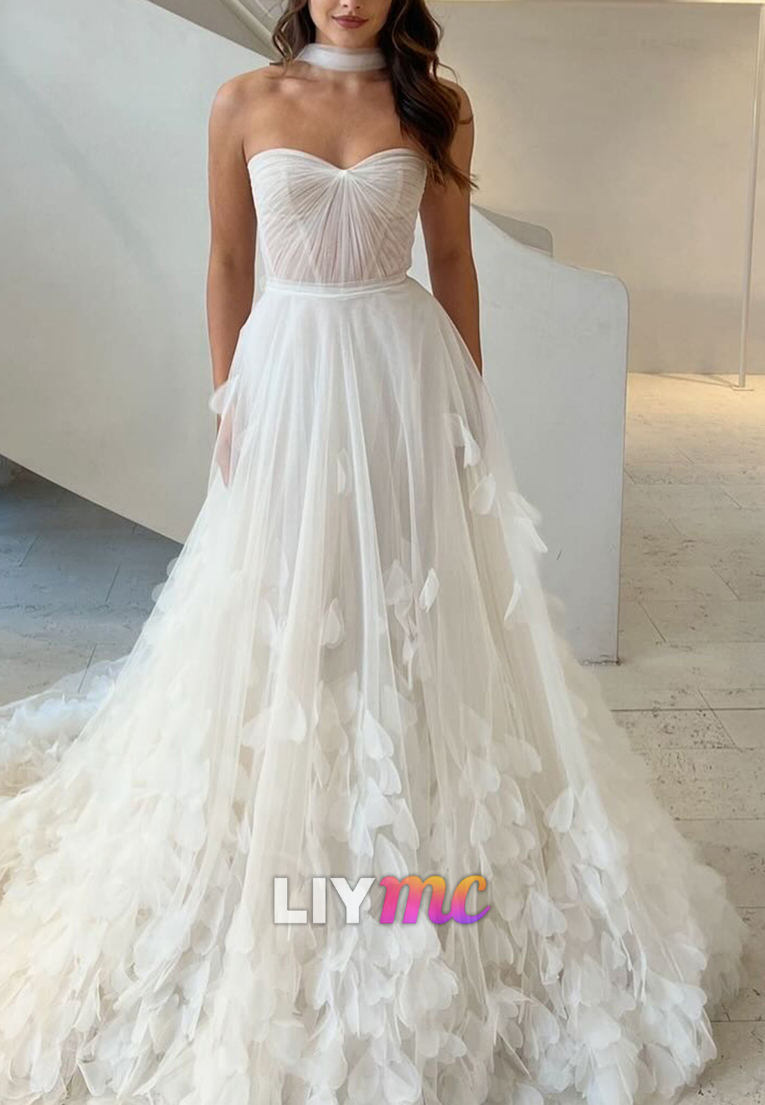 Sweetheart Strapless Floral Embellished Pleated A-Line Wedding Dress