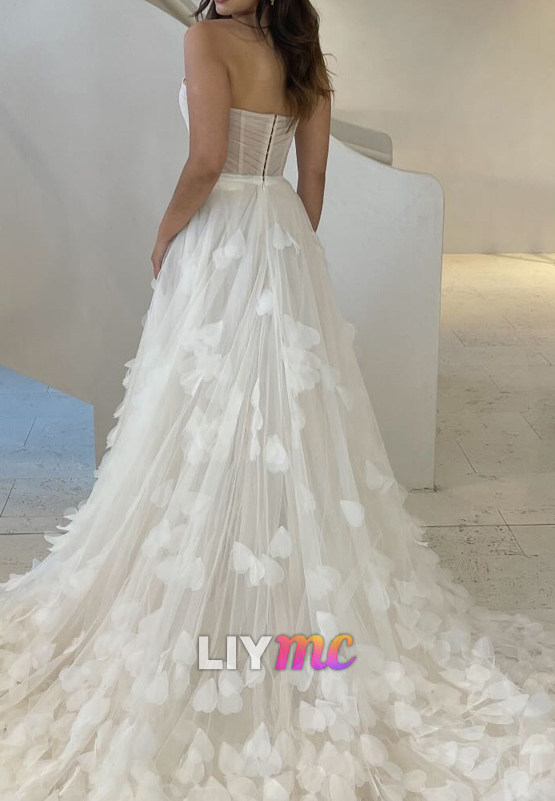 Sweetheart Strapless Floral Embellished Pleated A-Line Wedding Dress