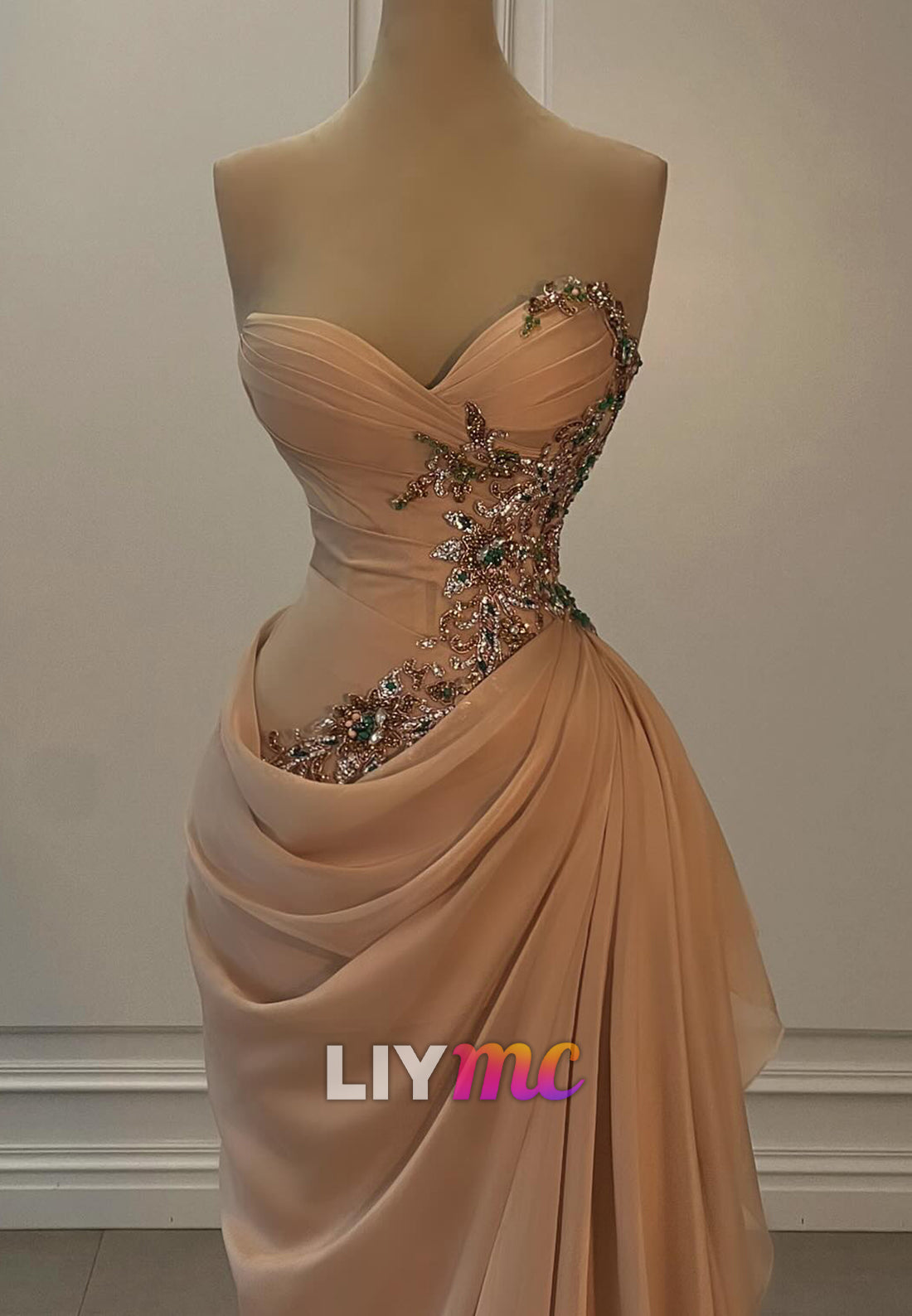 Sweetheart Strapless Formal Dress Appliques Ruched Party Dress